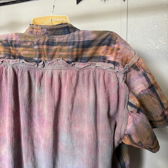 Painted Oyster M/L handmade upcycled top shirt button up boho - Picture 4 of 7